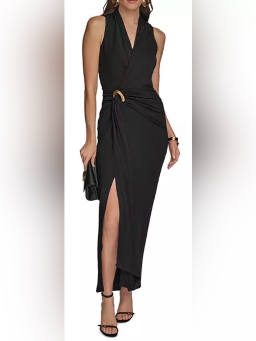 NEW Donna Karan New York Belt Detail Black Sheath Maxi Dress sz 6 - Picture 3 of 10